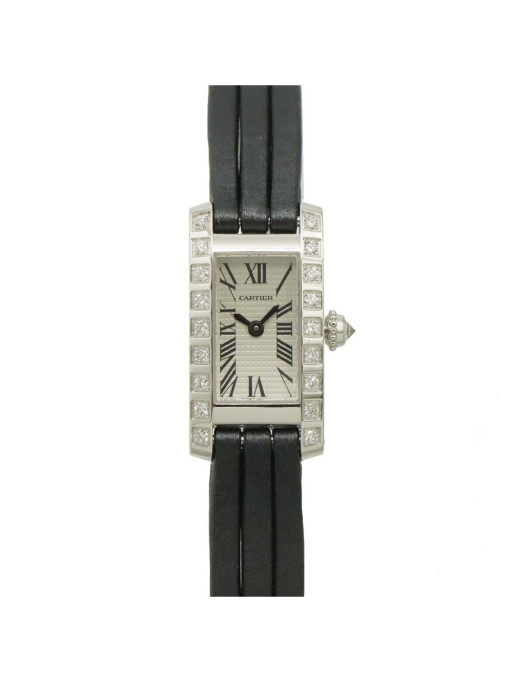 Cartier Lanieres Tank Allongee Watch Diamond Bezel 18k White Gold Quartz